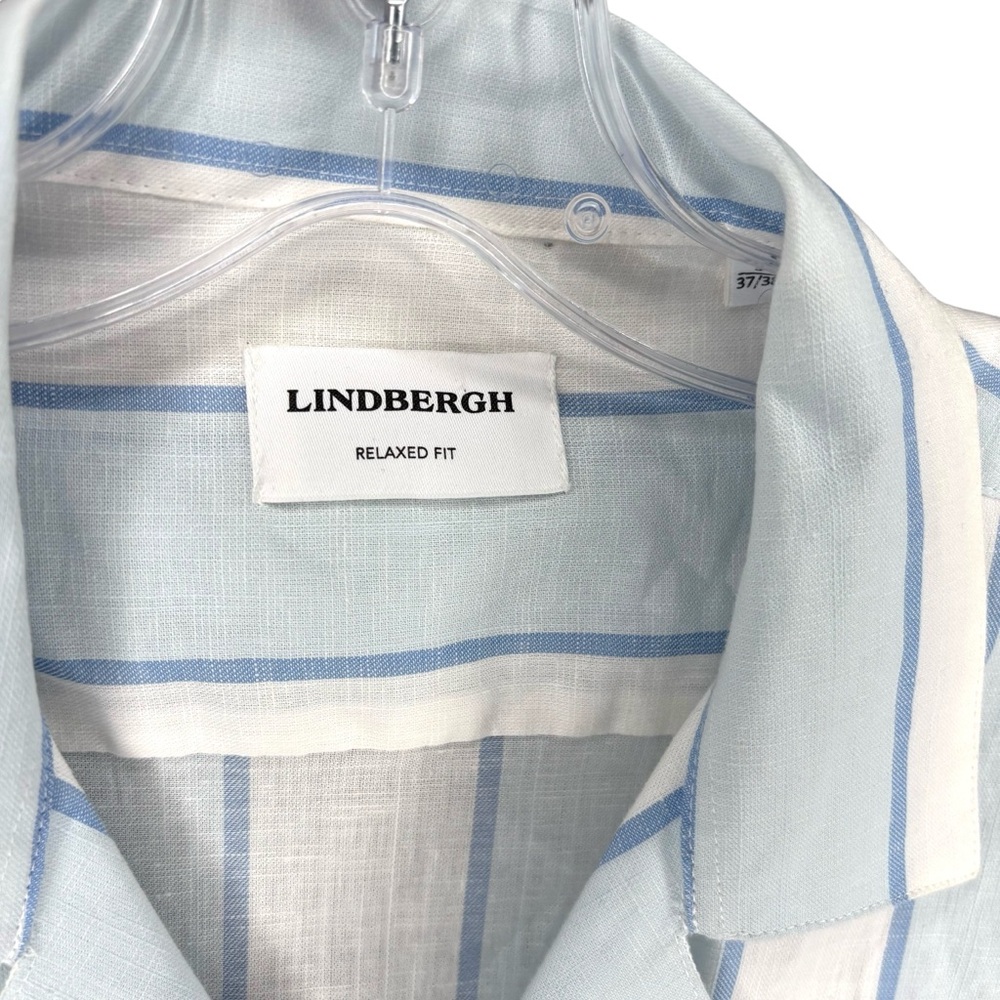 Lindbergh cotton/ linen Blue & White Striped Short Sleeve button Shirt sz. Small - Picture 4 of 12